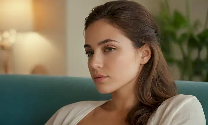 Una forma femenina serena, curvas suaves, colores relajantes, iluminación suave, un sutil toque de feminidad, un enfoque en la intimidad, una mezcla de calma y delicadeza, una representación de belleza interior