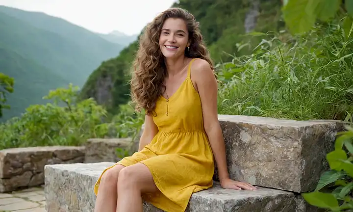 Una mujer con pelo largo y rizado