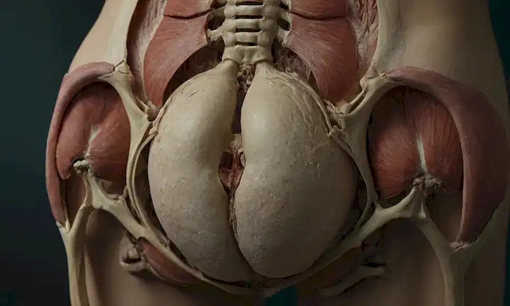 Pelvis, músculos, fascia, puntos de activación, tejidos blandos, capas, tejido conectivo, suelo pélvico, simpatía púbica, sacro, coccíx, sensibilidad, puntos de dolor, ilustraciones de estructuras anatómicas