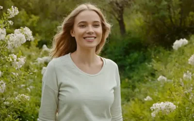 Aquí hay una descripción posible: Una mujer sonriente con una expresión relajada